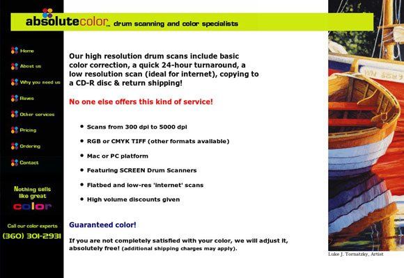 Absolute Color carpet-cleaning ad with yellow header, bullet points, and a carpet-cleaning machine photo