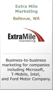 logo and business card, Bellevue, WA; business-to-business marketing for Microsoft, T-Mobile, Intel, and Ford.
