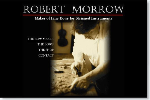 Book cover for Robert Morrow’s “Maker of Fine Bows for Stringed Instruments,” with a person crafting a violin bow.