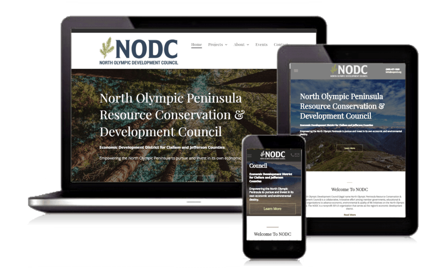NODC website displayed on laptop, tablet, and smartphone with coastal landscape header