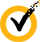 Black checkmark inside an orange circle icon