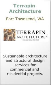 Terrapin Architecture logo and text for Port Townsend, WA, promoting sustainable architecture and structural design services