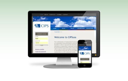 Desktop monitor and smartphone displaying a CIPS website on a white background