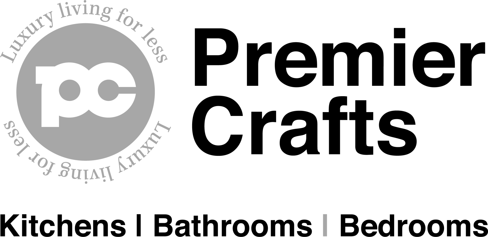 A black and white logo for premier crafts kitchens bathrooms bedrooms