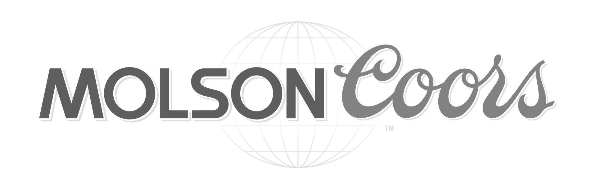 A black and white logo for molson coors with a globe in the background.