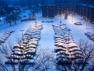 snow covered parking lot