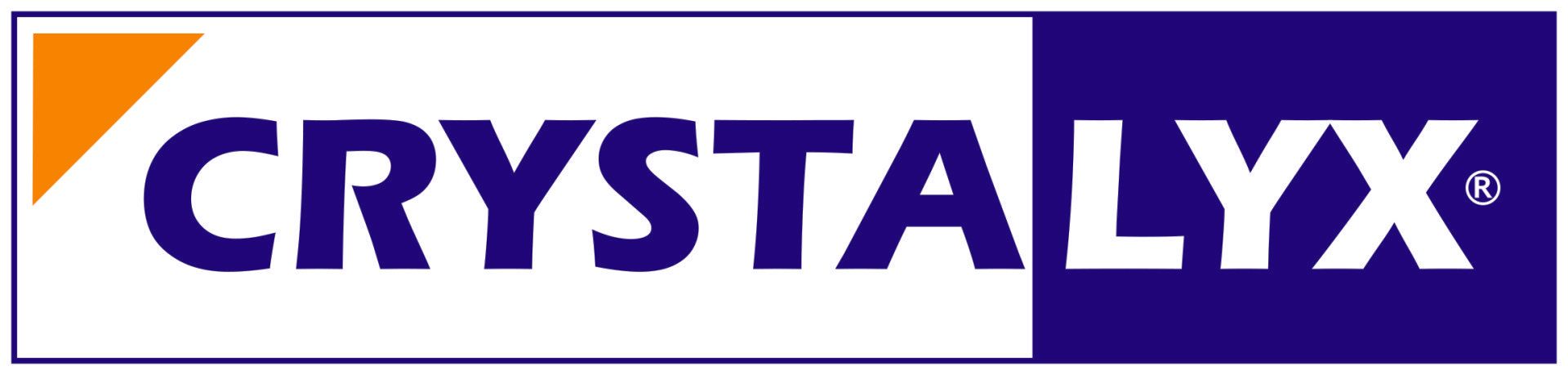 a blue and white logo for crystalyx