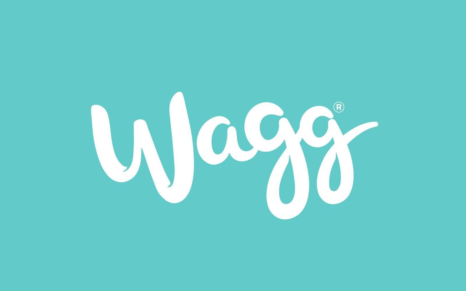 a white wagg logo on a blue background