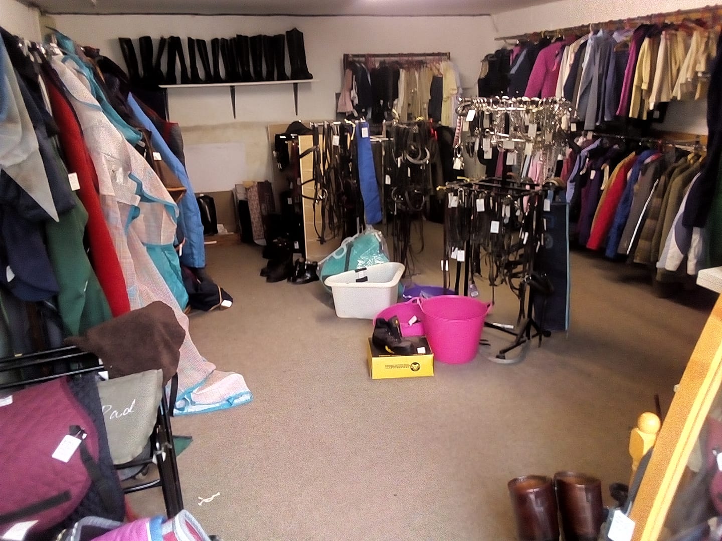 a yellow box with a horse on it sits on the floor in a store