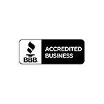 The bbb logo is black and white and says accredited business.
