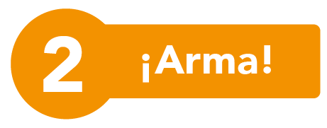 Insignia naranja con el texto blanco “2 ¡Arma!”.