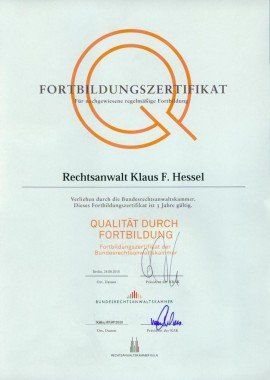 Ein Zertifikat mit der Aufschrift Fortbildungszertifikat