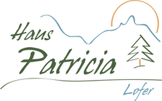Logo mit der Aufschrift „Haus Patricia Lofter“ und Bergen und Bäumen in Blau, Orange und Grün