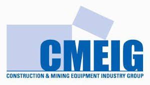 Logo of CMEIG (Construction & Mining Equipment Industry Group) with blue letters and abstract light blue shapes.