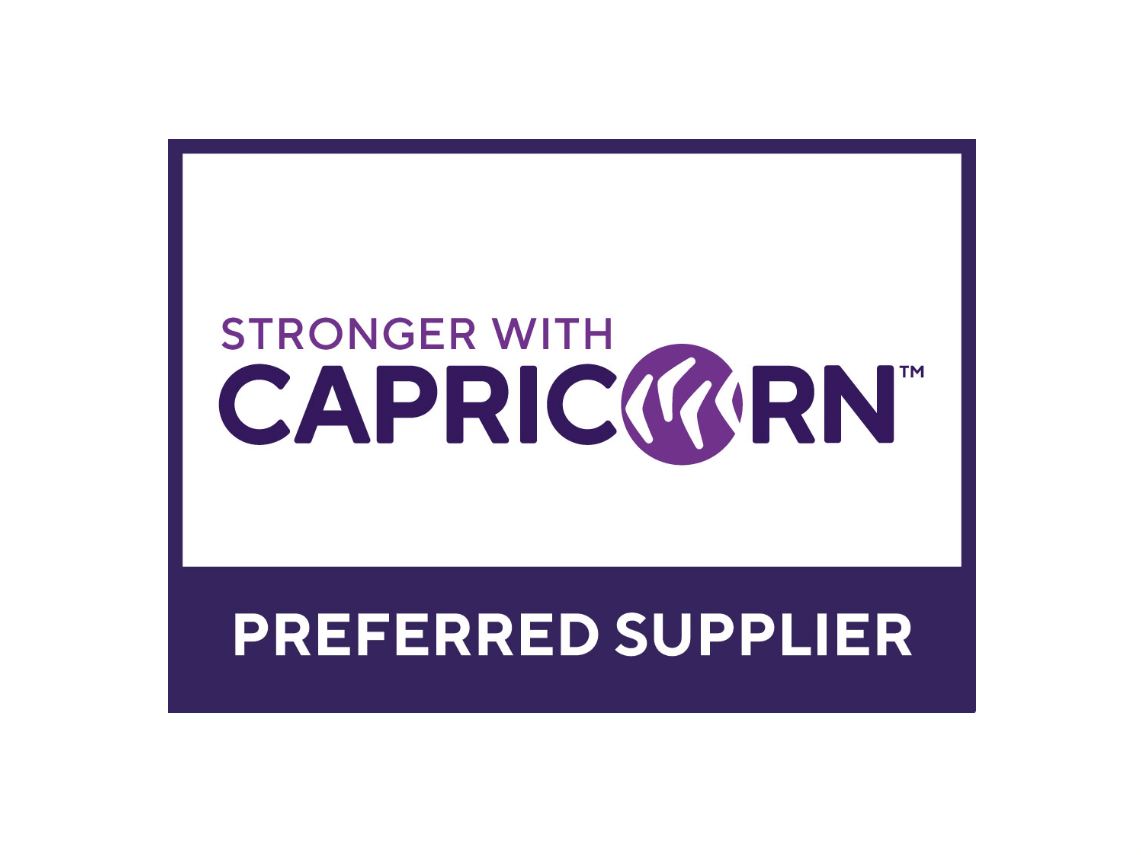Capricorn Preferred Supplier logo: Purple and white text on a dark purple rectangular background.