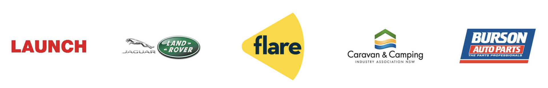 Logos: LAUNCH, Land Rover, flare, Currant & County, BUPSON INSURANCE.