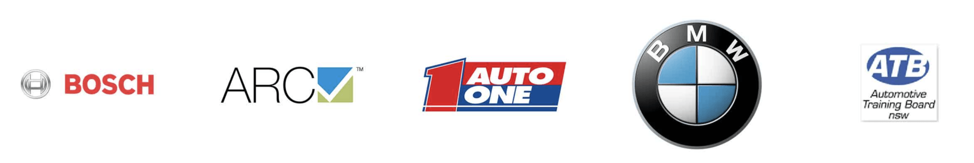 Logos for Bosch, ARC, Auto One, BMW, and ATE.