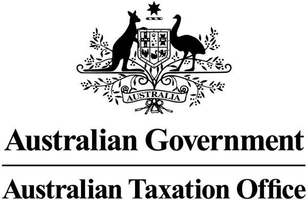 Australian Taxation Office logo: Coat of arms with kangaroo and emu, text