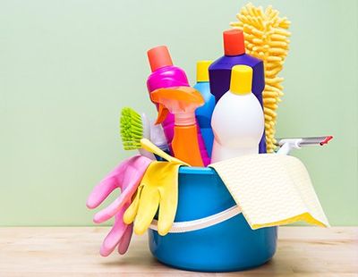 Cleaning Supplies on Wood Table — Jacksonvile, NC — Carolina Clean Care Cleaning Supplies on Wood Table — Jacksonvile, NC — Carolina Clean Care