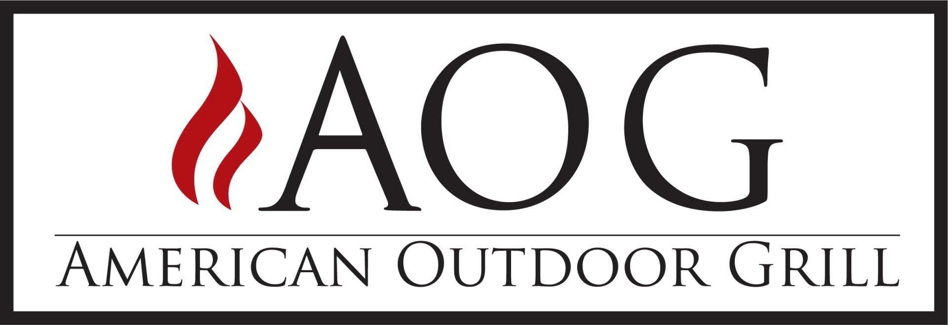 AOG American Outdoor Grill logo with red flame icon and black text on white background