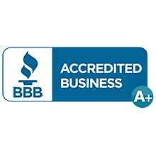 BBB Accredited Business badge with A+ rating in blue and white