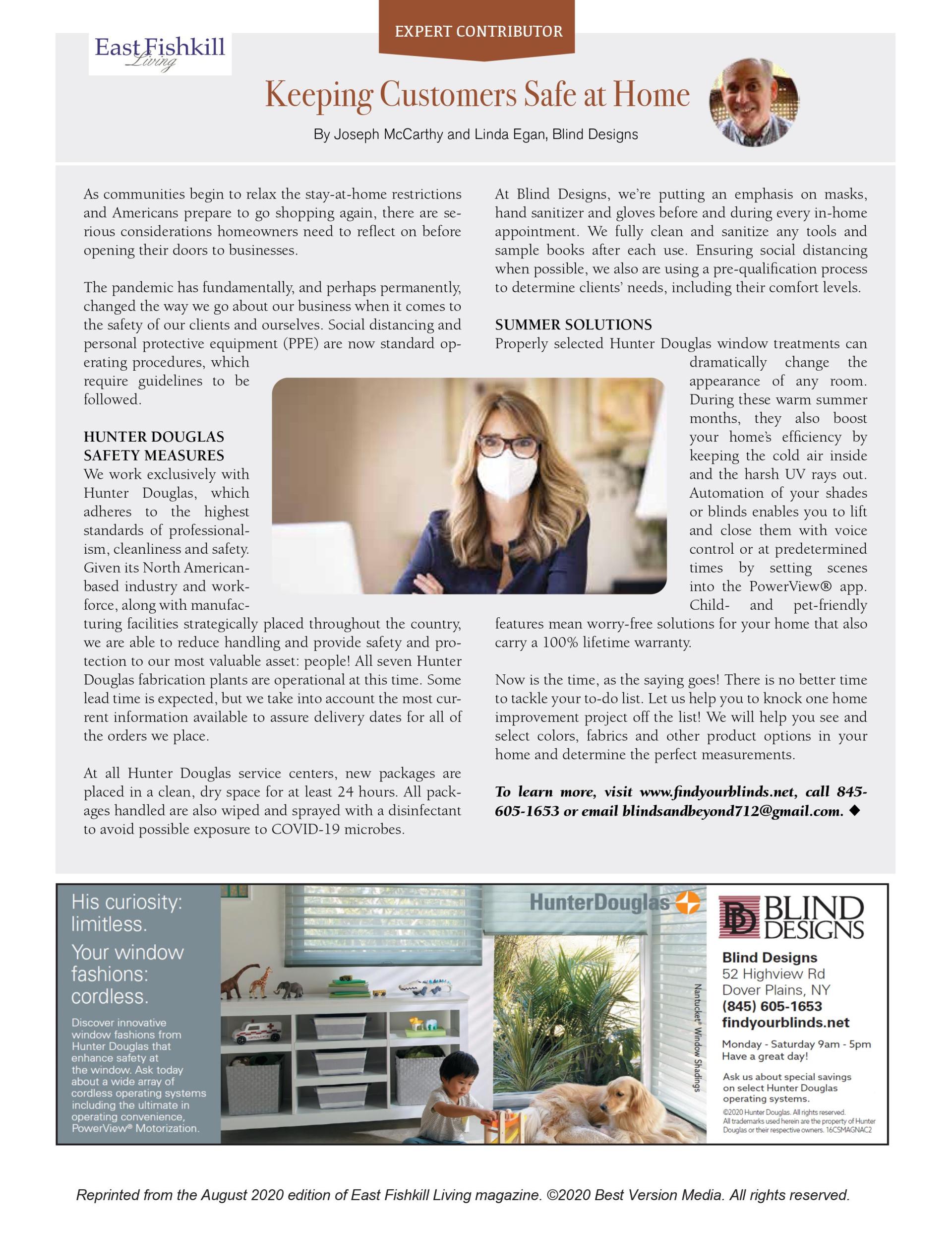 Keeping Customers Safe At Home — Dutchess County, NY — Blind Designs