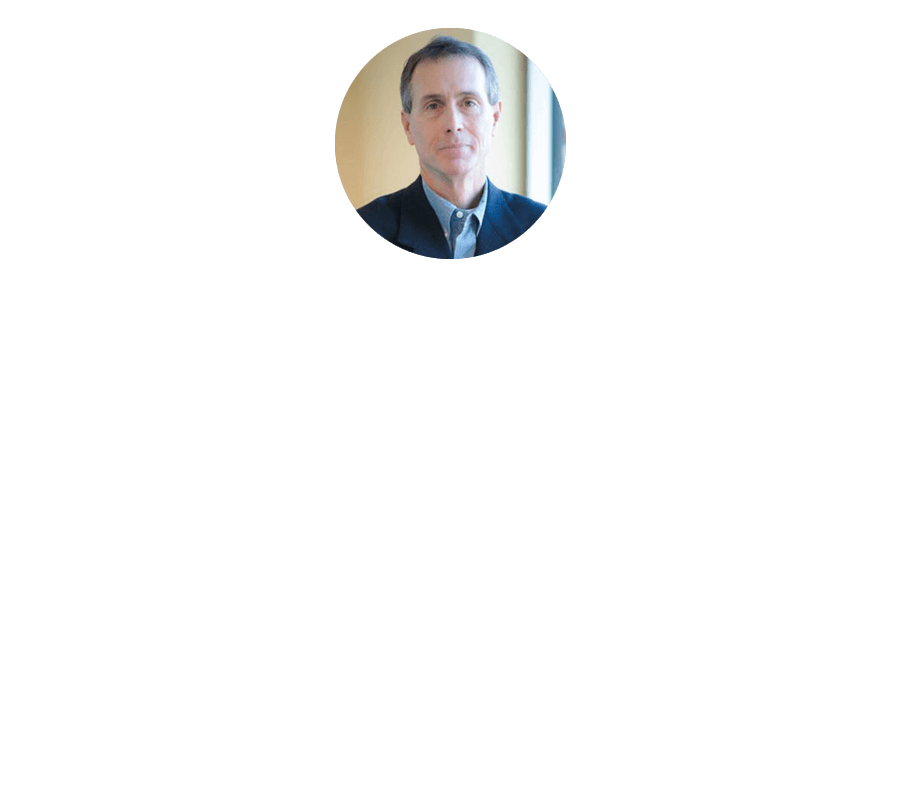 A man in a suit and tie is in a circle on a white background.