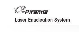A piranha laser enucleation system logo on a white background.