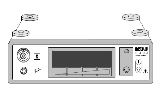 A black and white drawing of a medical device with a digital display.