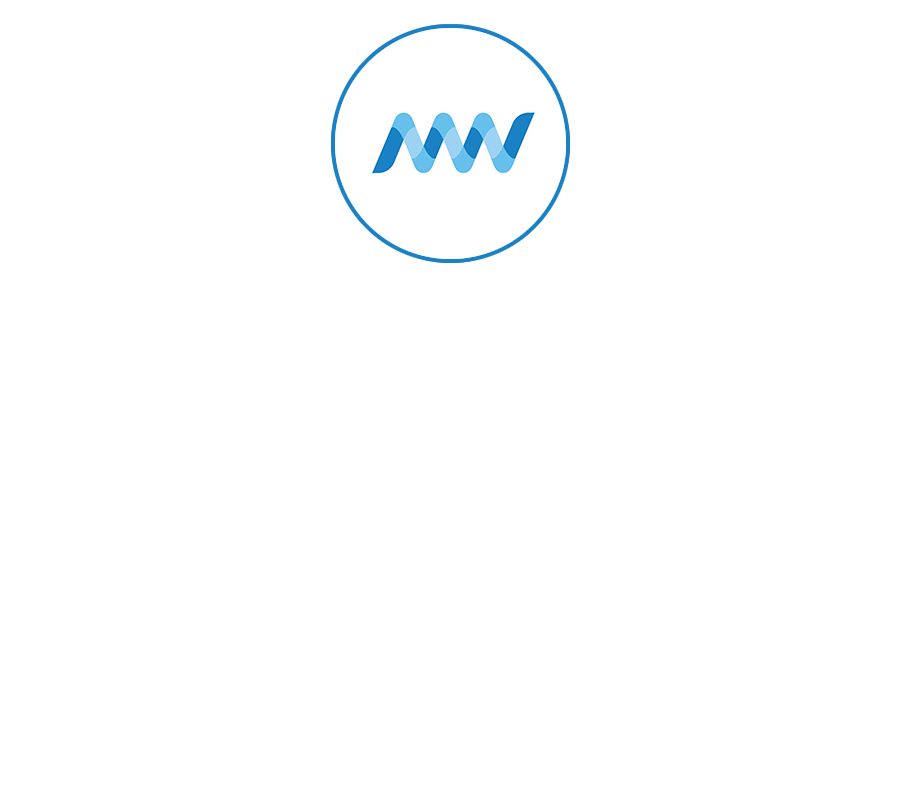 A blue and white logo in a circle on a white background.