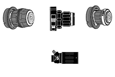 A black and white drawing of three different types of camera lenses.