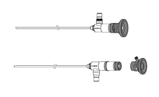 A black and white drawing of a surgical instrument on a white background.