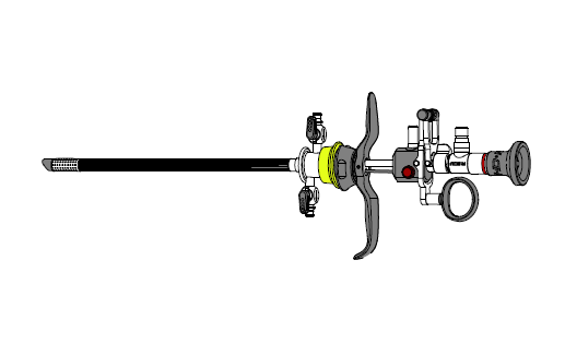 A drawing of a surgical instrument on a white background.