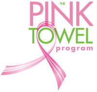 A logo for the pink towel program with a pink ribbon