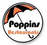 Poppins Restaurants logo with black and orange text under a stylized umbrella icon