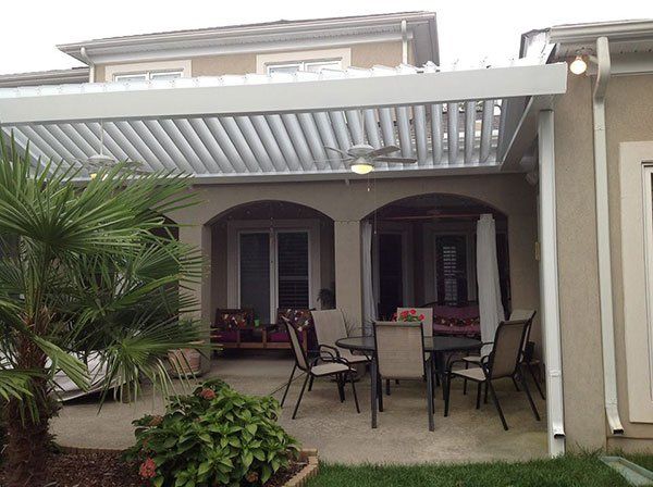 Side View of Equinox Sandstone Louvered Patio Cover — Fresno, CA — R.F.M.C Construction Inc