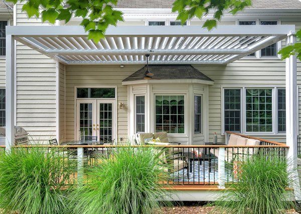 Side View of Equinox White Louvered Patio Cover — Fresno, CA — R.F.M.C Construction Inc