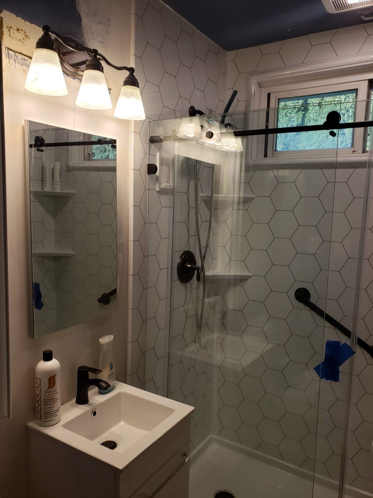 REVEAL Hexagonal Pattern Walk in Shower with Grab Bar