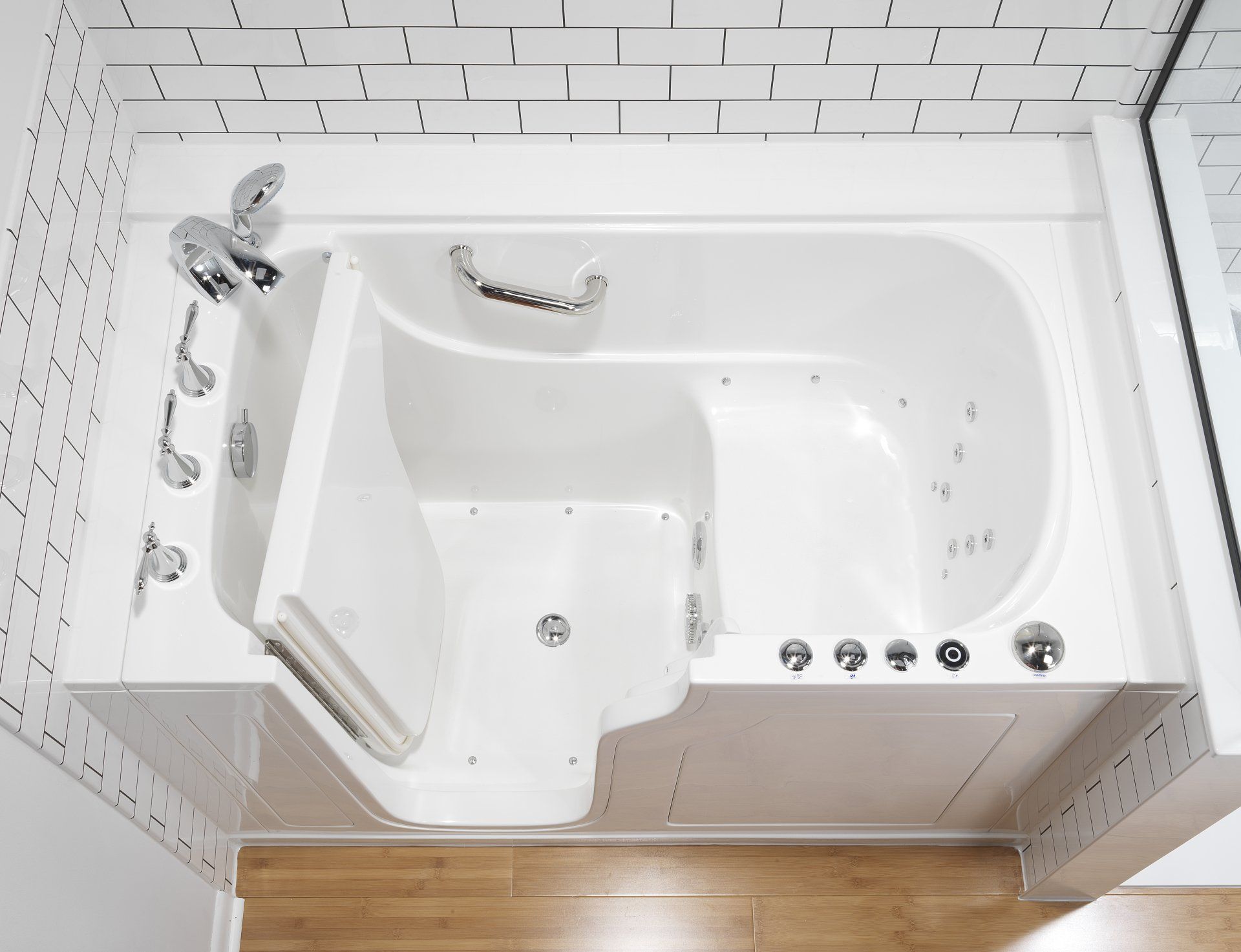 Luxurious White Alexis Walk In Bathtub with Subway Wall Pattern in Fresno, CA