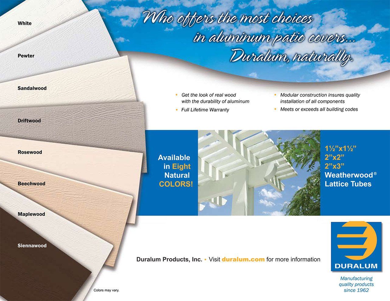 Duralum Rafter Tail Colors White Pewter Sandalwood Driftwood Rosewood Beechwood Mablewood Siennawood