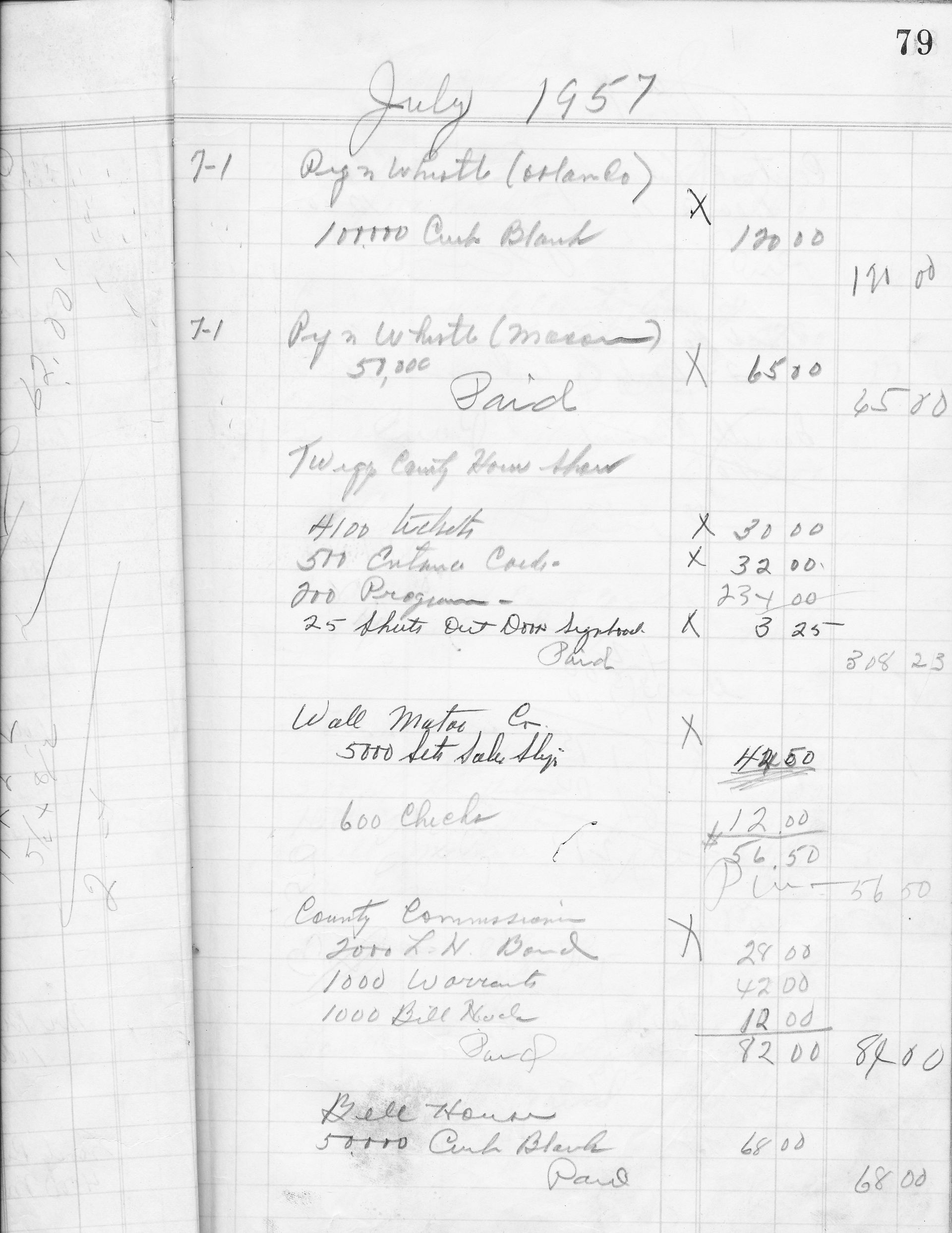 Copy of a page directly out of the original Ledger book