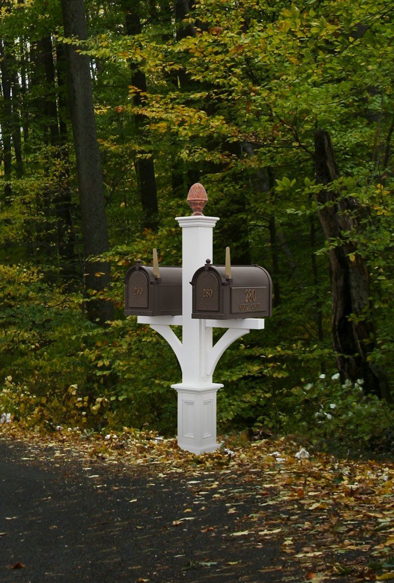 A mailbox in the middle of a forest with the letter t on it