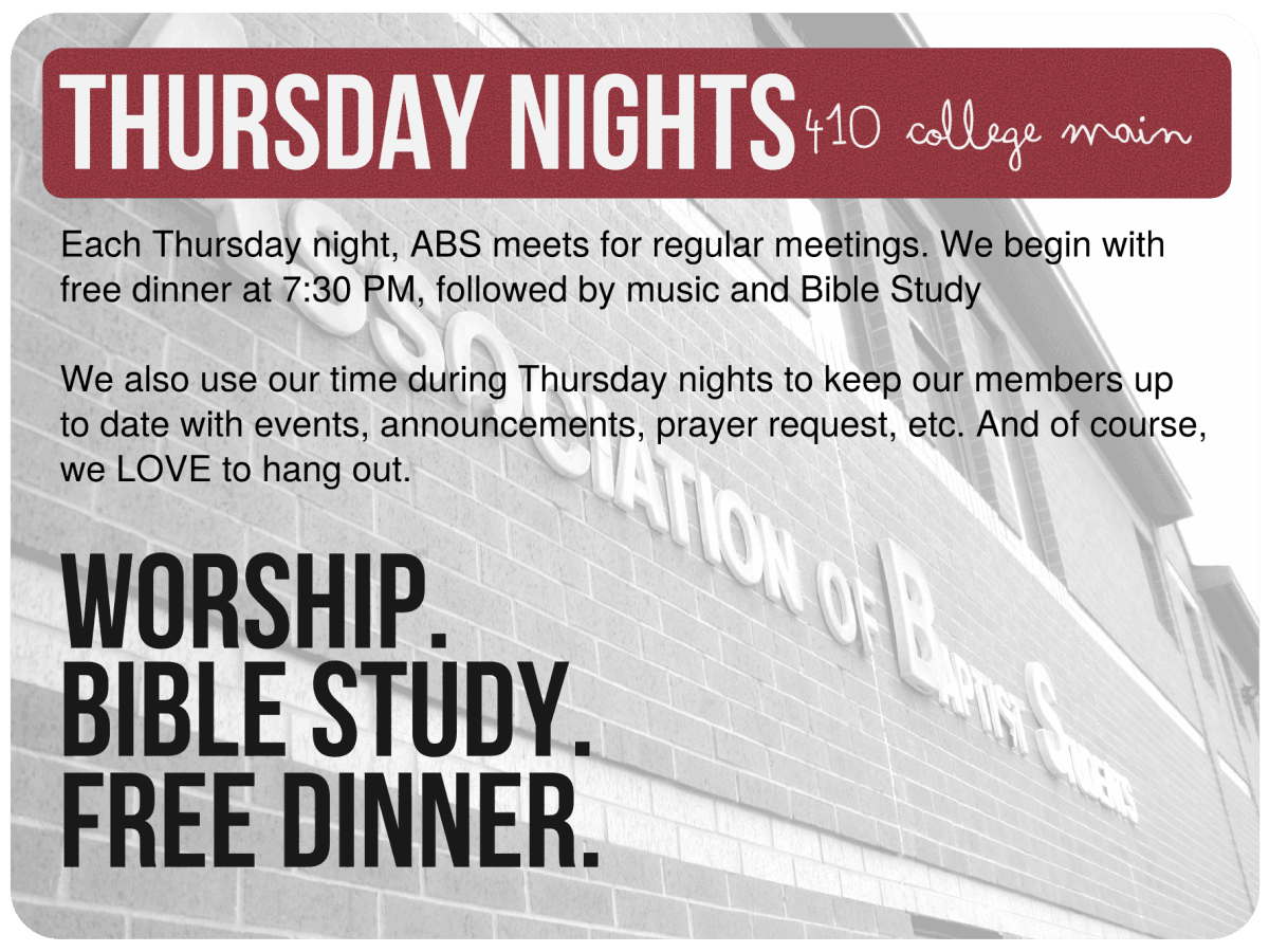 Reload thursday nights 410 college main worship free dinner bible study