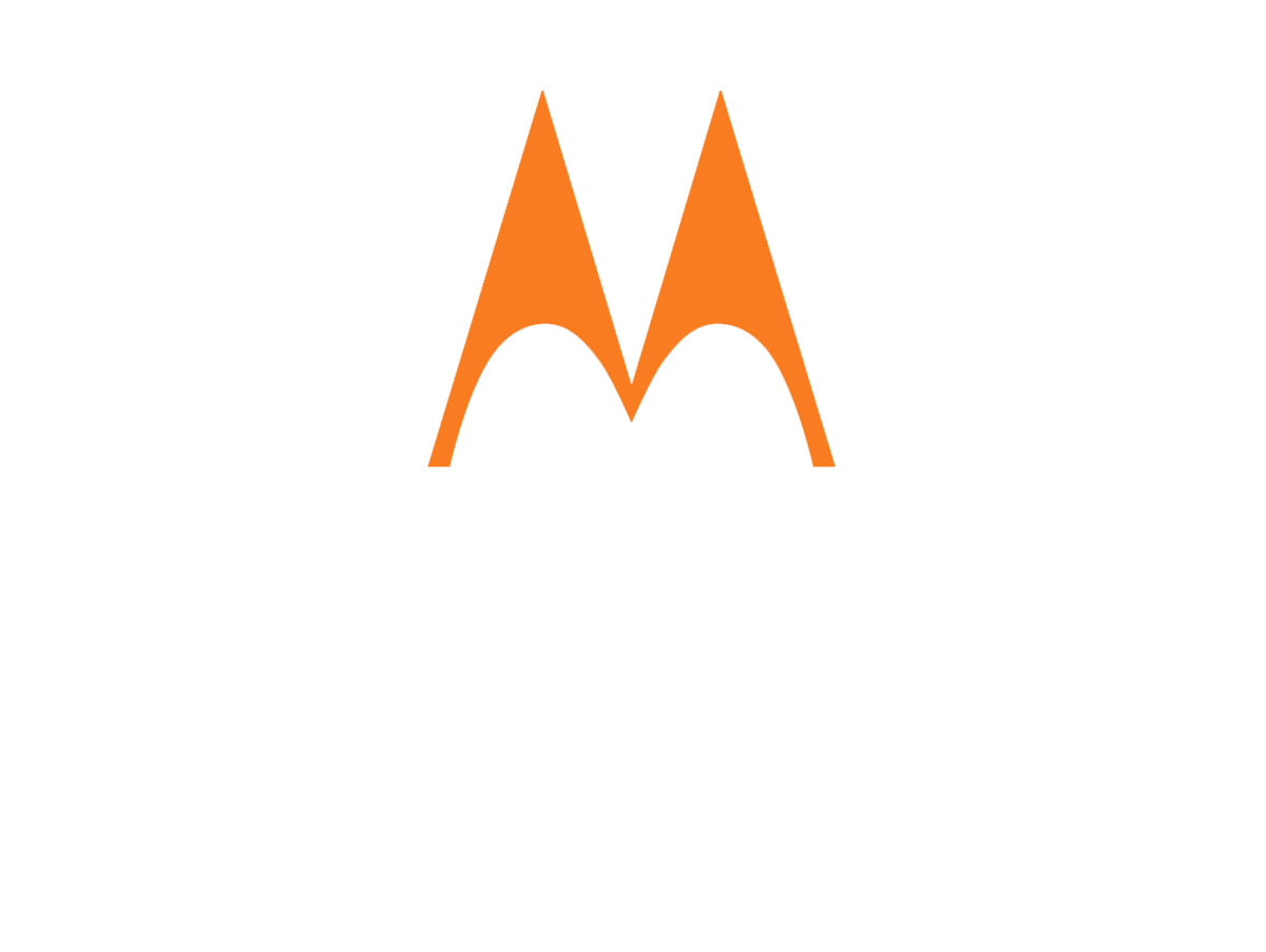 O logotipo da Motorola é laranja em um fundo branco.