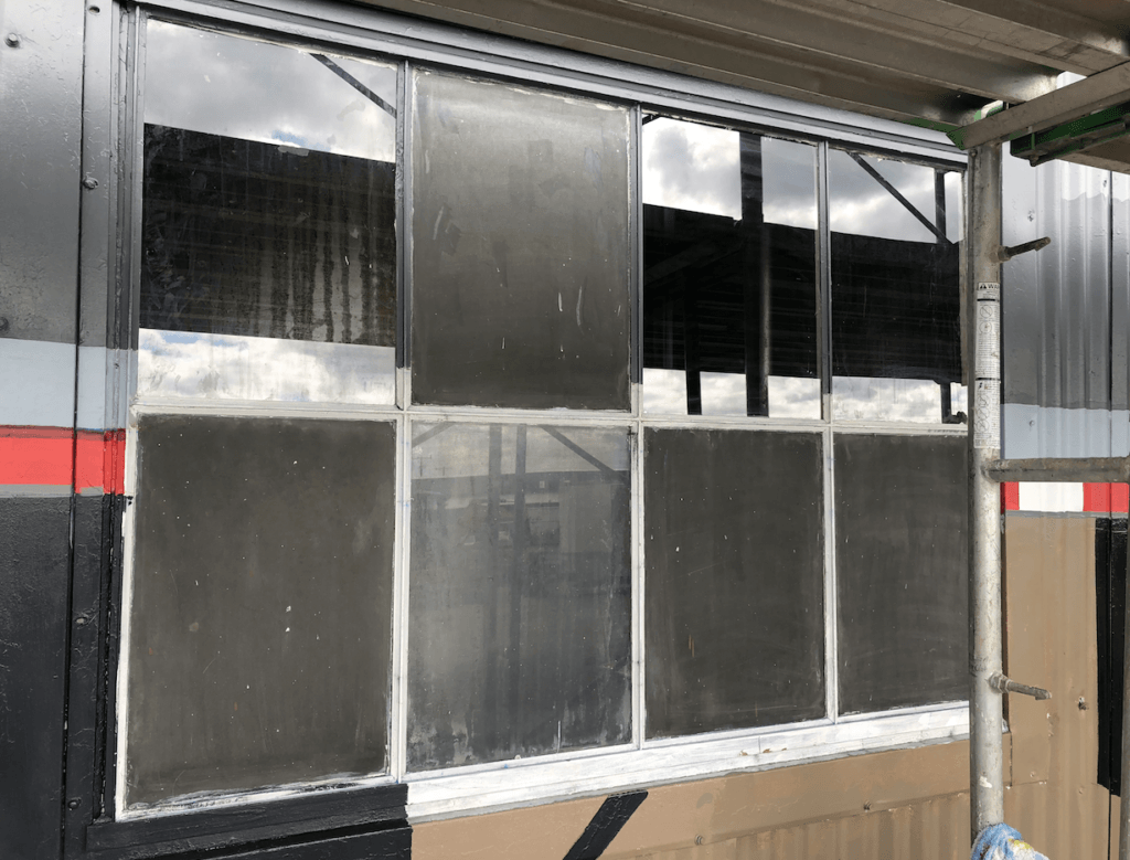 A large window on the side of a building.
