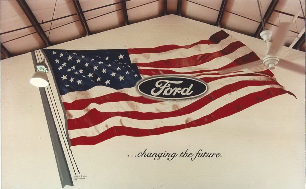 An american flag with a ford logo on it