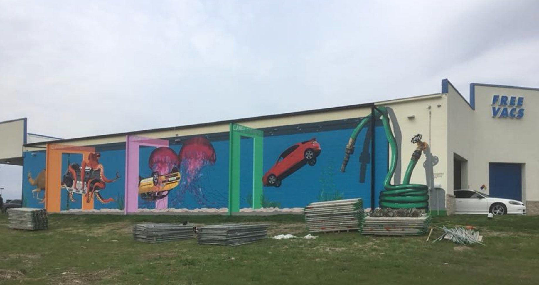 A building with a large mural on the side of it