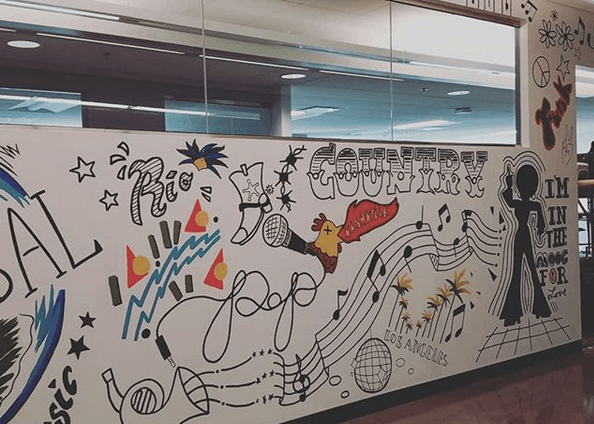 A wall with a lot of drawings on it and the word country on it