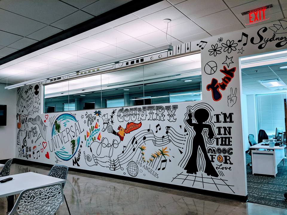 A wall with a mural on it that says i 'm in the mood for talk