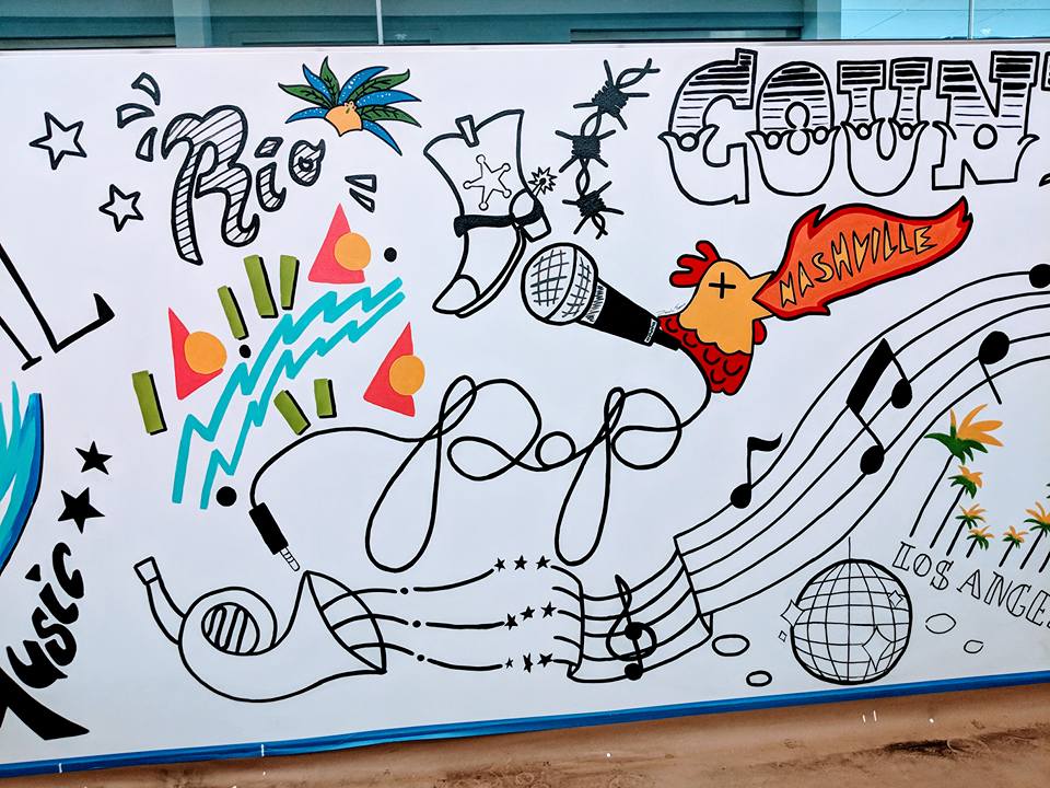 A drawing on a white board that says rio court